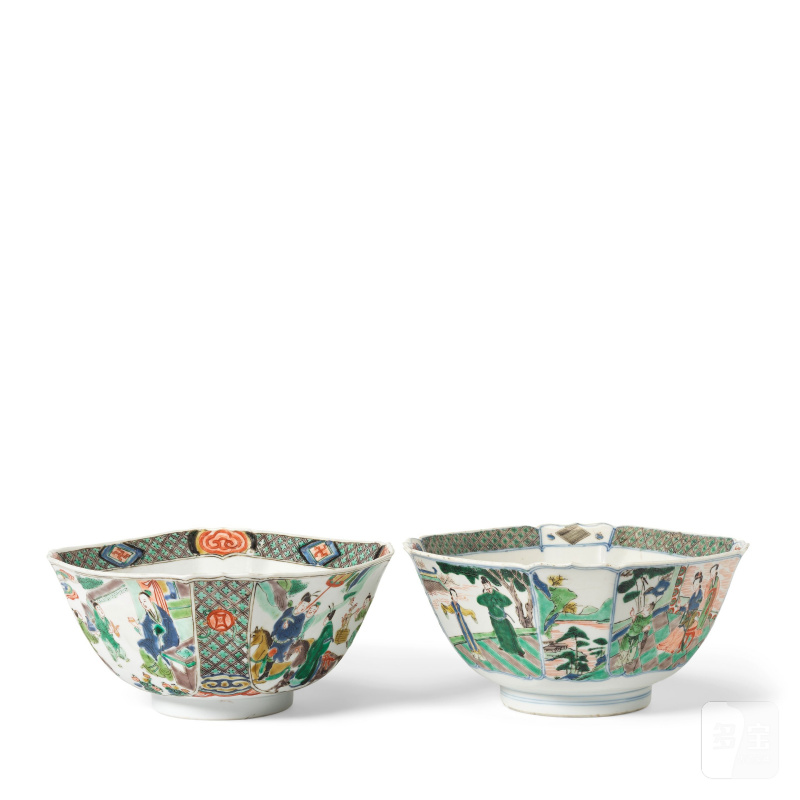清康熙 五彩人物故事圖方盌一對 | TWO FAMILLE-VERTE 'FIGURATIVE' SQUARE BOWLS - 图5